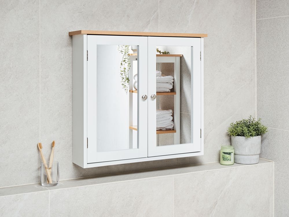Armadietto a muro con specchio da bagno MDF Bianco 17 x 60 cm stile scandinavo
