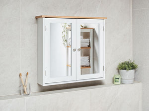 Armadietto a muro con specchio da bagno MDF Bianco 17 x 60 cm stile scandinavo