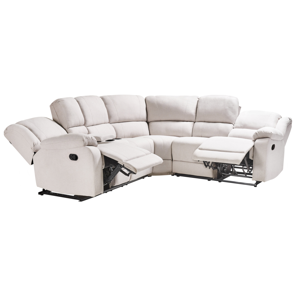 Divano angolare 5 posti in tessuto grigio cchiaro on schienale reclinabile manualmente stile moderno tradizionale