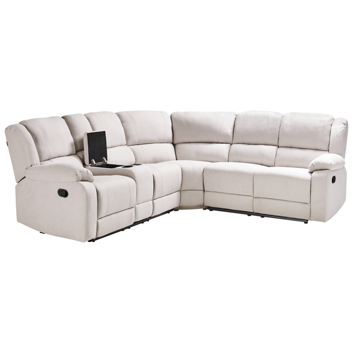 Divano angolare 5 posti in tessuto grigio cchiaro on schienale reclinabile manualmente stile moderno tradizionale