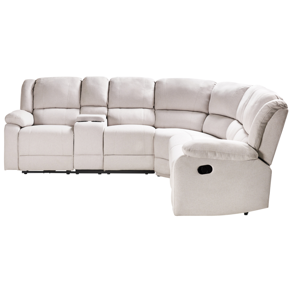 Divano angolare 5 posti in tessuto grigio cchiaro on schienale reclinabile manualmente stile moderno tradizionale