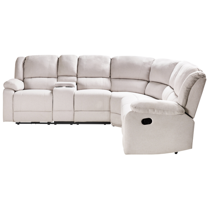 Divano angolare 5 posti in tessuto grigio cchiaro on schienale reclinabile manualmente stile moderno tradizionale