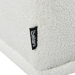 Pouf bianco rettangolare con gambe in in legno di gomma verniciato marrone stile minimalista