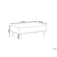 Pouf bianco rettangolare con gambe in in legno di gomma verniciato marrone stile minimalista