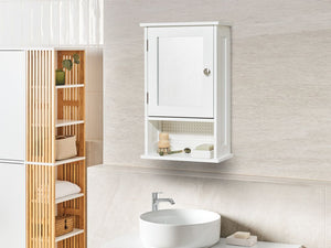 Mobiletto a specchio da bagno a parete in MDF bianco con vano contenitore stile moderno