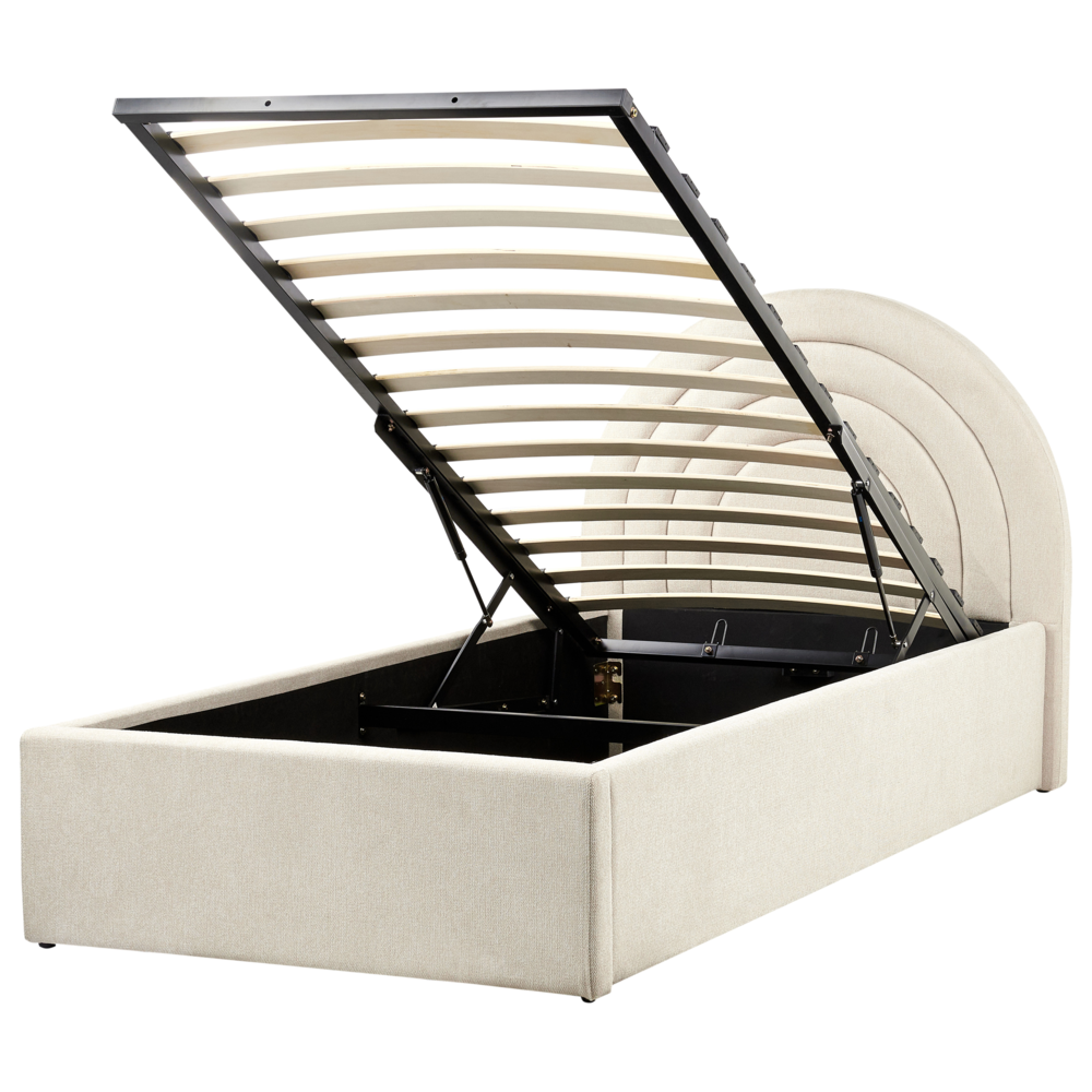 Letto singolo con testiera semicircolare in poliestere beige 90x200 cm base a doghe Testiera a Mezza Luna con contenitore