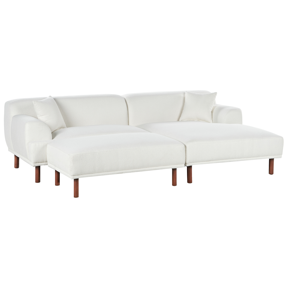 Divano ad angolo sinistro in tessuto bianco lato sinistro con pouf stile minimalista