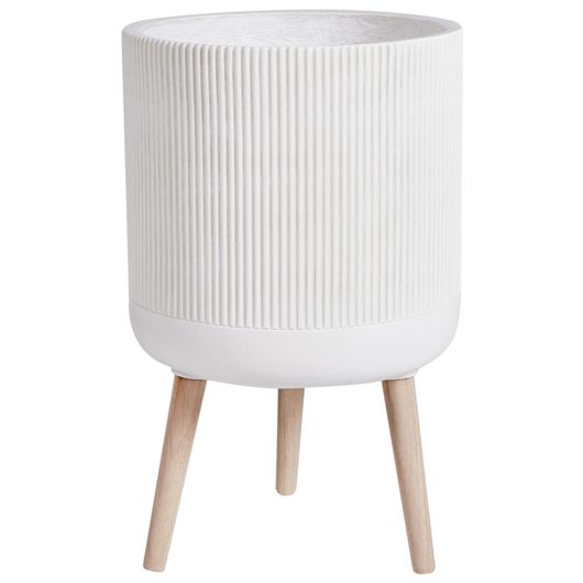 Vaso per piante rialzato Beige Chiaro 35x35x57 cm MgO Vaso alto rotondo gessato per interni esterni resistente alle intemperie