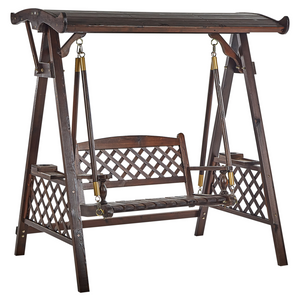 Dondolo da giardino in legno massiccio scuro con baldacchino stile tradizionale rustico