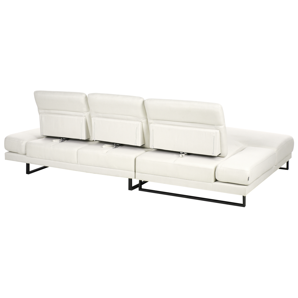 Divano angolare destro Tappezzeria in poliestere bianco sporco Gambe in acciaio Braccioli e schienale regolabili Mobili da soggiorno