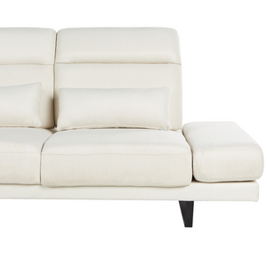 Divano angolare destro Tappezzeria in poliestere bianco sporco Gambe in acciaio Braccioli e schienale regolabili Mobili da soggiorno