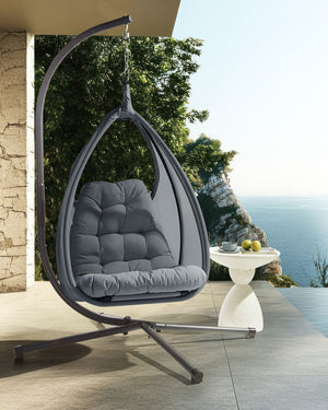 Sedia a uovo a dondolo Supporto metallico grigio scuro Morbido cuscino da seduta Boho Rustico Soggiorno Terrazza