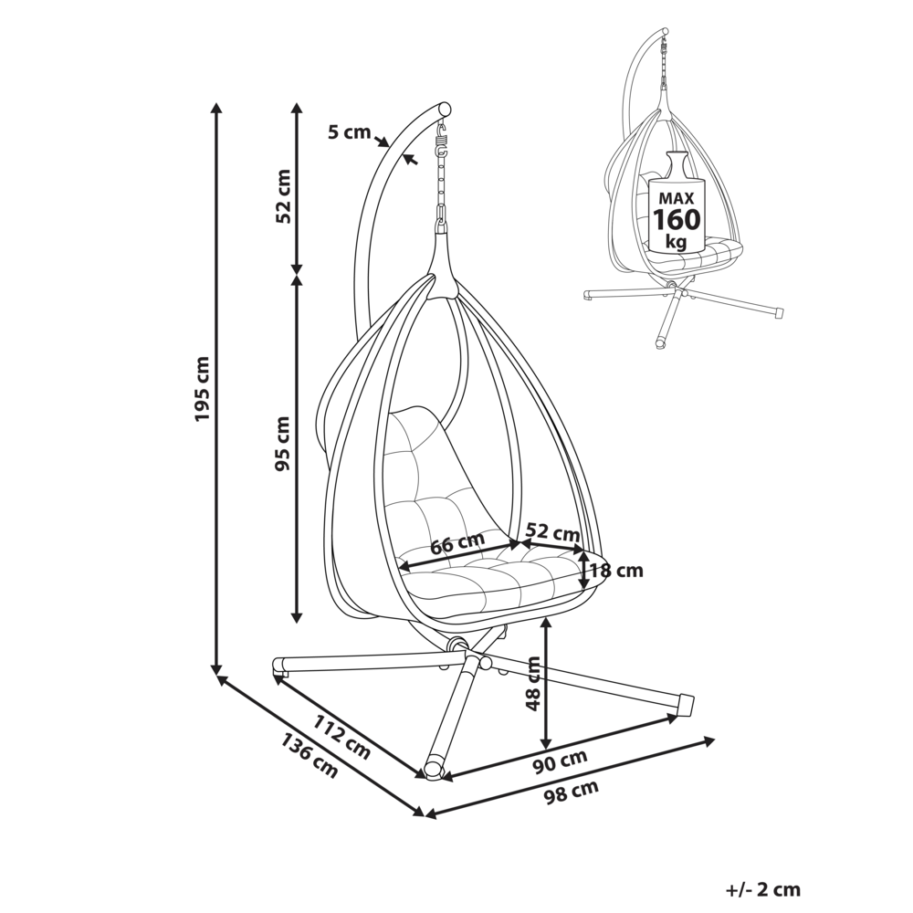 Sedia a uovo a dondolo Supporto metallico grigio scuro Morbido cuscino da seduta Boho Rustico Soggiorno Terrazza