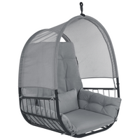 Sedia a dondolo sospesa Grigio scuro Supporto metallico in corda Cuscino morbido per seduta Boho Rustico Soggiorno Terrazza