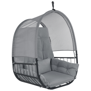 Sedia a dondolo sospesa Grigio scuro Supporto metallico in corda Cuscino morbido per seduta Boho Rustico Soggiorno Terrazza