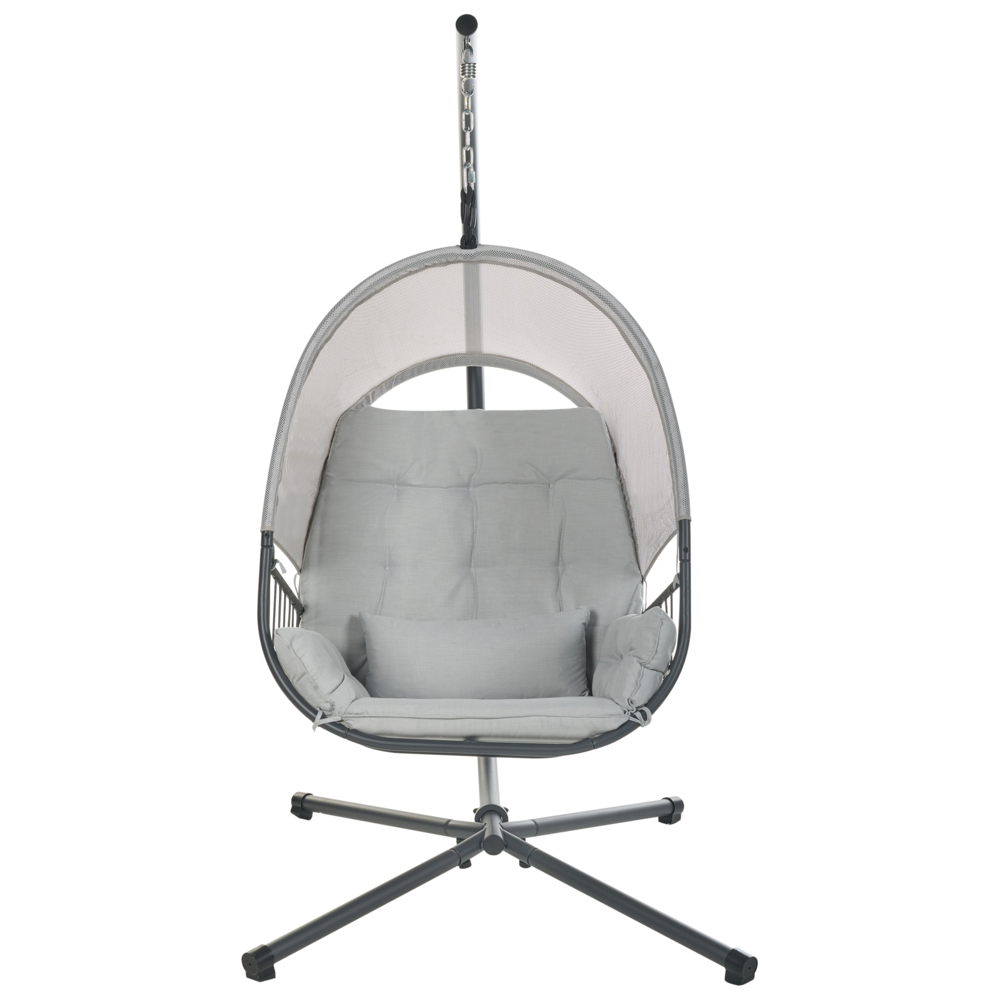 Sedia a dondolo sospesa Grigio chiaro Supporto metallico in corda Cuscino morbido per seduta Boho Rustico Soggiorno Terrazza