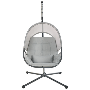 Sedia a dondolo sospesa Grigio chiaro Supporto metallico in corda Cuscino morbido per seduta Boho Rustico Soggiorno Terrazza