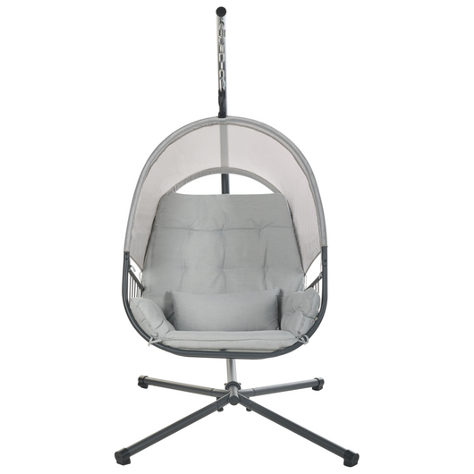 Sedia a dondolo sospesa Grigio chiaro Supporto metallico in corda Cuscino morbido per seduta Boho Rustico Soggiorno Terrazza