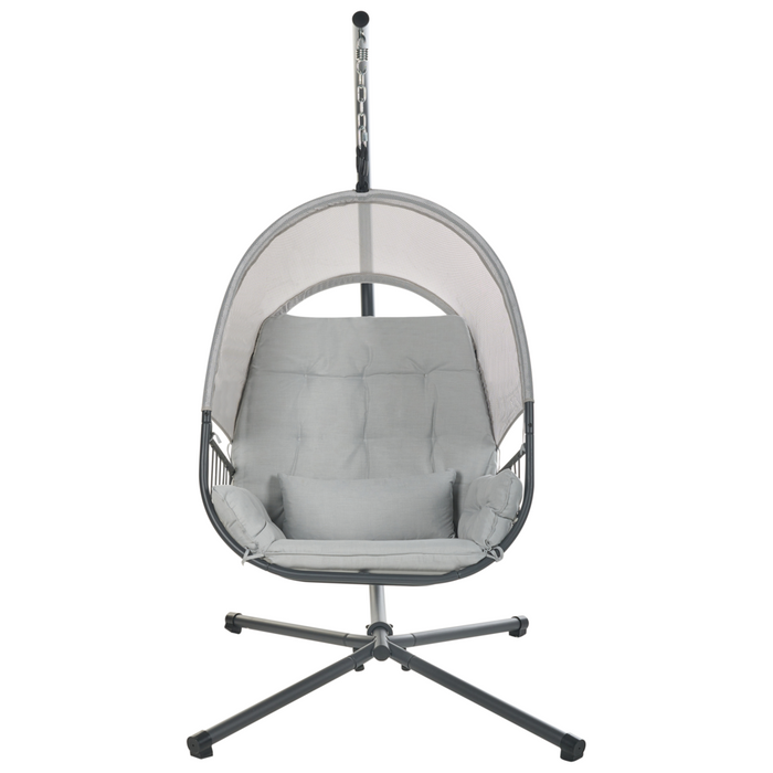 Sedia a dondolo sospesa Grigio chiaro Supporto metallico in corda Cuscino morbido per seduta Boho Rustico Soggiorno Terrazza