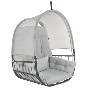 Sedia a dondolo sospesa Grigio chiaro Supporto metallico in corda Cuscino morbido per seduta Boho Rustico Soggiorno Terrazza
