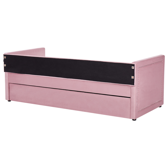 Letto da giorno estraibile rosa velluto a coste misura singola 90 x 200 con rete a doghe Nailhead Trim Glam