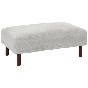 Pouf tortora rettangolare grigio chiaro con gambe in in legno di gomma verniciato stile minimalista