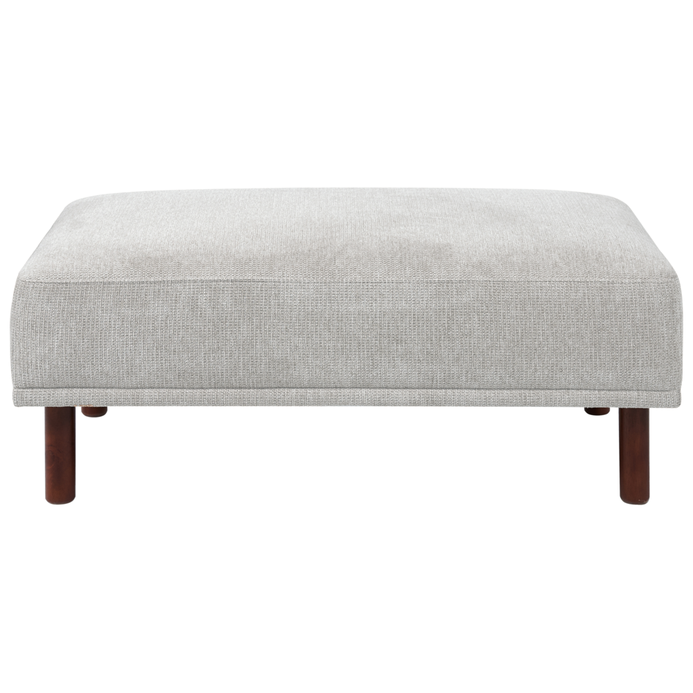 Pouf tortora rettangolare grigio chiaro con gambe in in legno di gomma verniciato stile minimalista