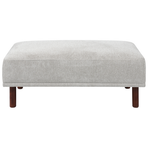 Pouf tortora rettangolare grigio chiaro con gambe in in legno di gomma verniciato stile minimalista