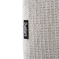 Pouf tortora rettangolare grigio chiaro con gambe in in legno di gomma verniciato stile minimalista