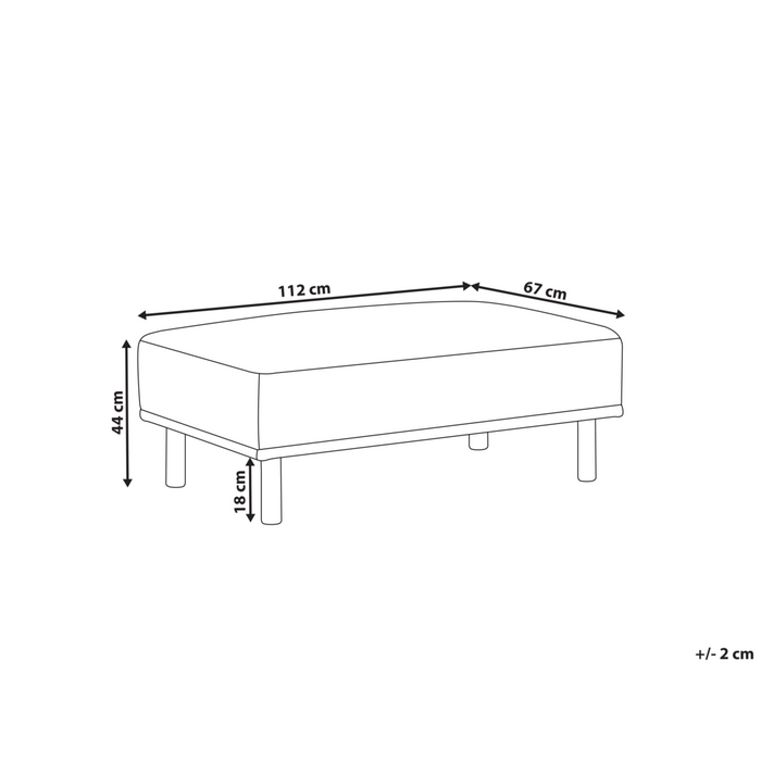 Pouf tortora rettangolare grigio chiaro con gambe in in legno di gomma verniciato stile minimalista