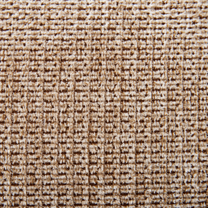 Pouf in tessuto beige rettangolare con solide gambe in legno verniciato stile minimalista