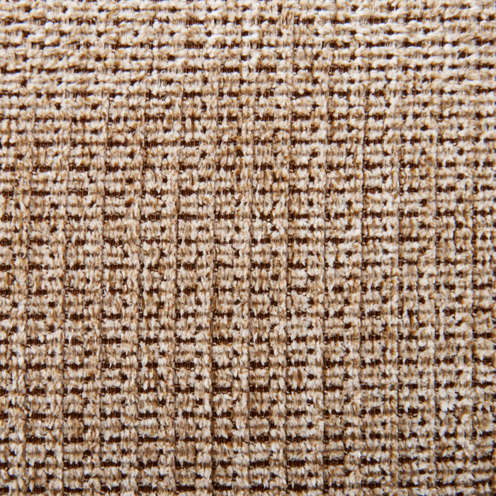 Pouf in tessuto beige rettangolare con solide gambe in legno verniciato stile minimalista