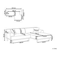 Divano ad angolo sinistro in tessuto beige lato sinistro e gambe in legno stile minimalista