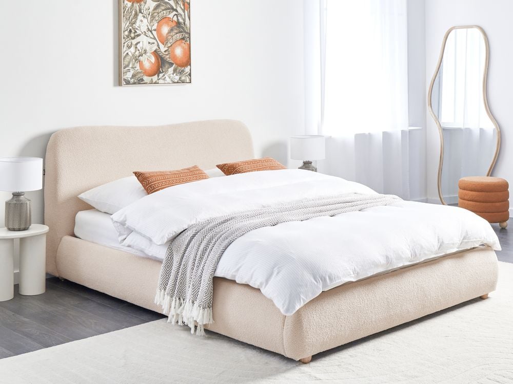 Letto contenitore Beige Chiaro Boucle Poliestere Tessuto 160 x 200 cm Design moderno e minimalista
