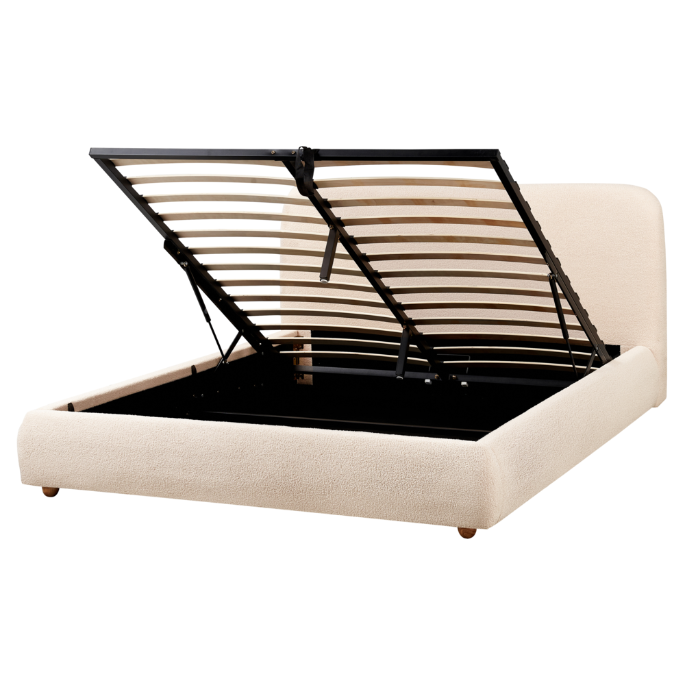 Letto contenitore Beige Chiaro Boucle Poliestere Tessuto 160 x 200 cm Design moderno e minimalista