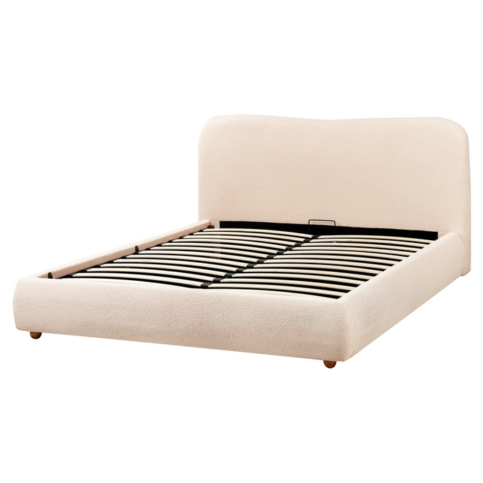 Letto contenitore Beige Chiaro Boucle Poliestere Tessuto 160 x 200 cm Design moderno e minimalista