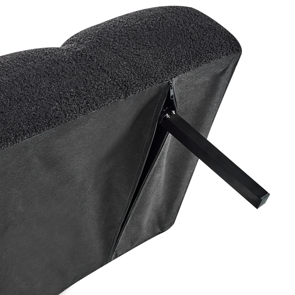 Divano letto a 3 posti in bouclé nero con braccioli regolabili stile moderno