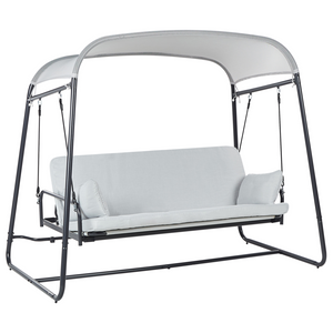 Dondolo da giardino Altalena da patio grigio chiaro con telaio in acciaio a 3 posti per esterni idrorepellente