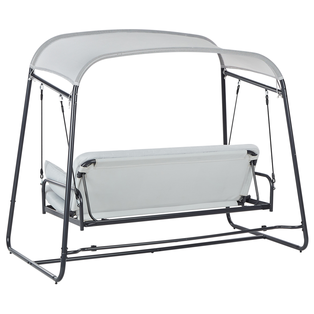 Dondolo da giardino Altalena da patio grigio chiaro con telaio in acciaio a 3 posti per esterni idrorepellente