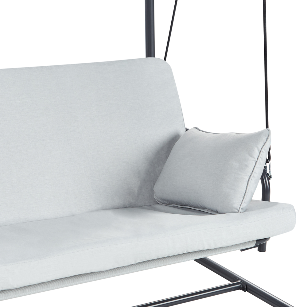 Dondolo da giardino Altalena da patio grigio chiaro con telaio in acciaio a 3 posti per esterni idrorepellente
