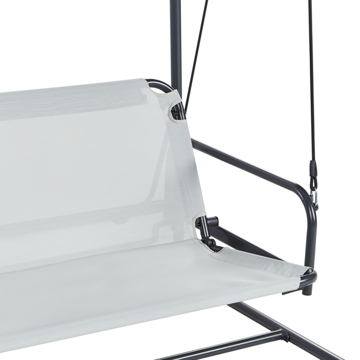 Dondolo da giardino Altalena da patio grigio chiaro con telaio in acciaio a 3 posti per esterni idrorepellente