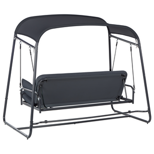 Dondolo da giardino Altalena da patio grigio scuro con telaio in acciaio a 3 posti per esterni idrorepellente