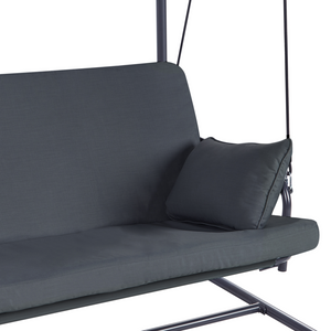 Dondolo da giardino Altalena da patio grigio scuro con telaio in acciaio a 3 posti per esterni idrorepellente