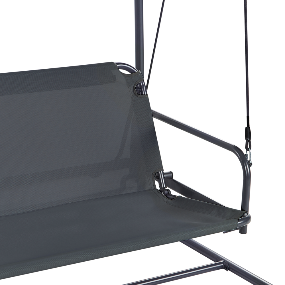 Dondolo da giardino Altalena da patio grigio scuro con telaio in acciaio a 3 posti per esterni idrorepellente