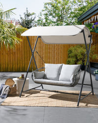 Dondolo da patio grigio chiaro con struttura in acciaio a 2 posti per esterni idrorepellente