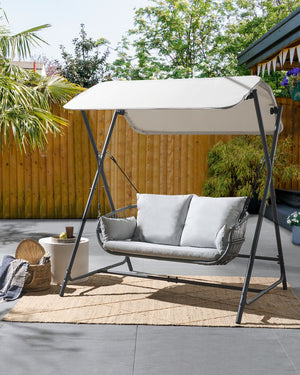 Dondolo da patio grigio chiaro con struttura in acciaio a 2 posti per esterni idrorepellente