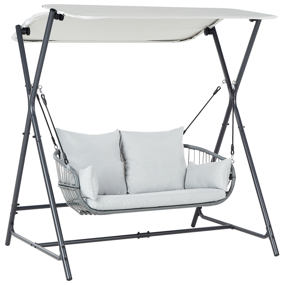 Dondolo da patio grigio chiaro con struttura in acciaio a 2 posti per esterni idrorepellente