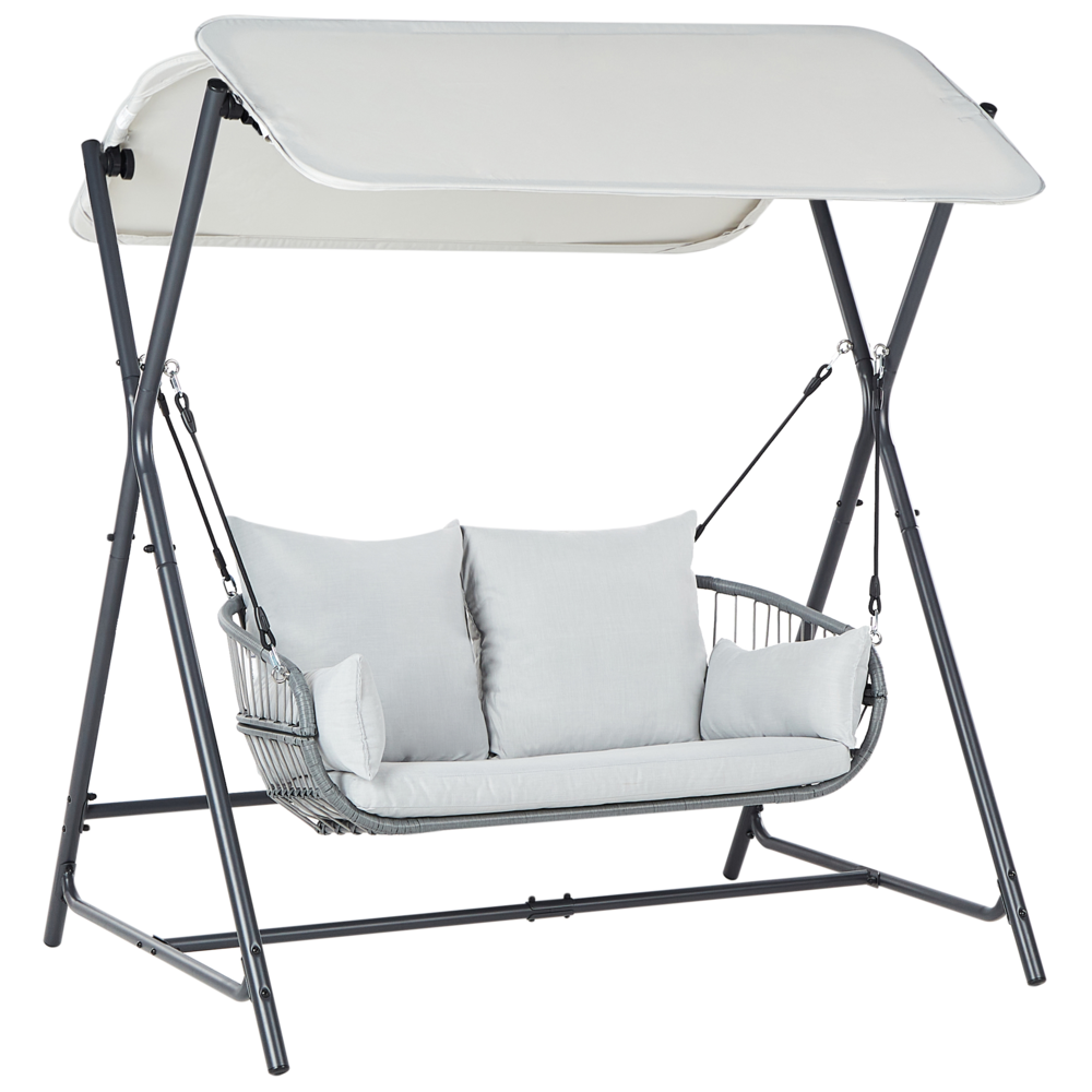 Dondolo da patio grigio chiaro con struttura in acciaio a 2 posti per esterni idrorepellente