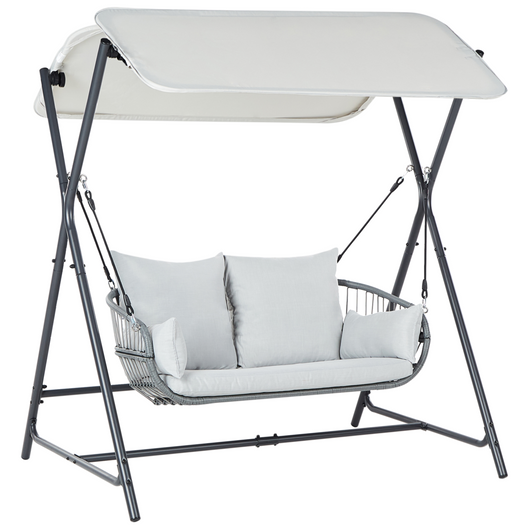 Dondolo da patio grigio chiaro con struttura in acciaio a 2 posti per esterni idrorepellente