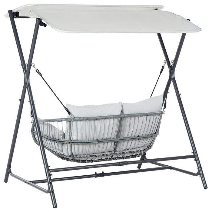 Dondolo da patio grigio chiaro con struttura in acciaio a 2 posti per esterni idrorepellente